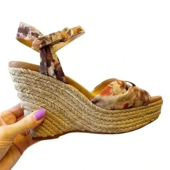 Softt Peggie Platform Wedge Espadrilles Sandals Jute Tan Brown Floral Size 9.5 - Picture 14 of 15